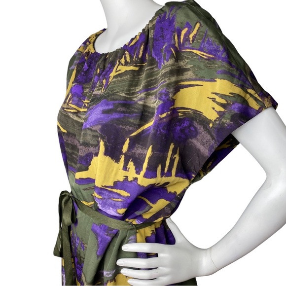 Simply Vera Wang Abstract Multi-color Mini Shift Dress Belted Short Sleeve Large - Picture 8 of 16